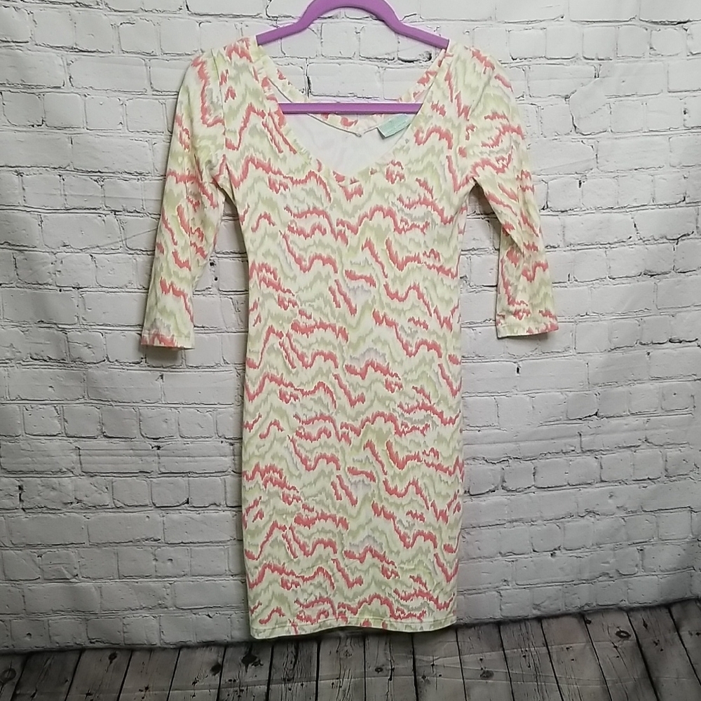 Manuel Canovas Designer Multicolor Bodycon Green/pink Dress Size Xsmall EUC 🎯